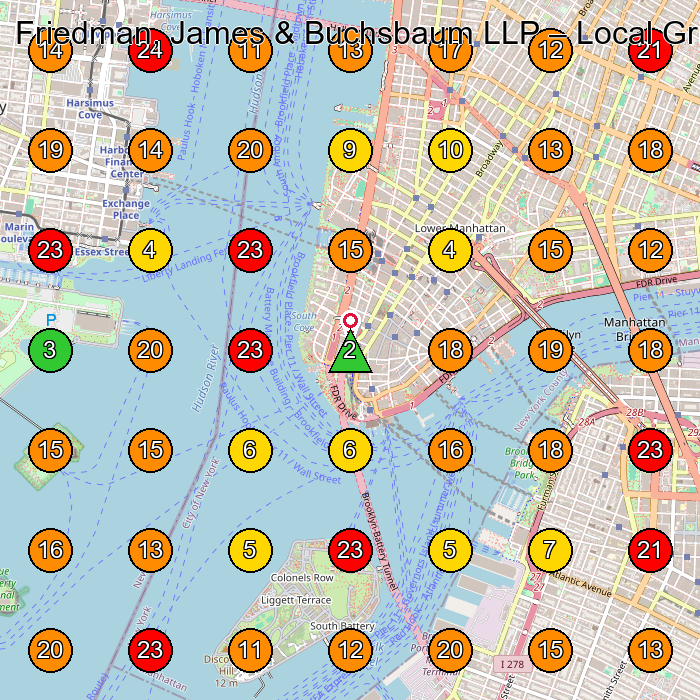 Friedman, James & Buchsbaum LLP Law Firm GeoGrid ranking map for New York NY